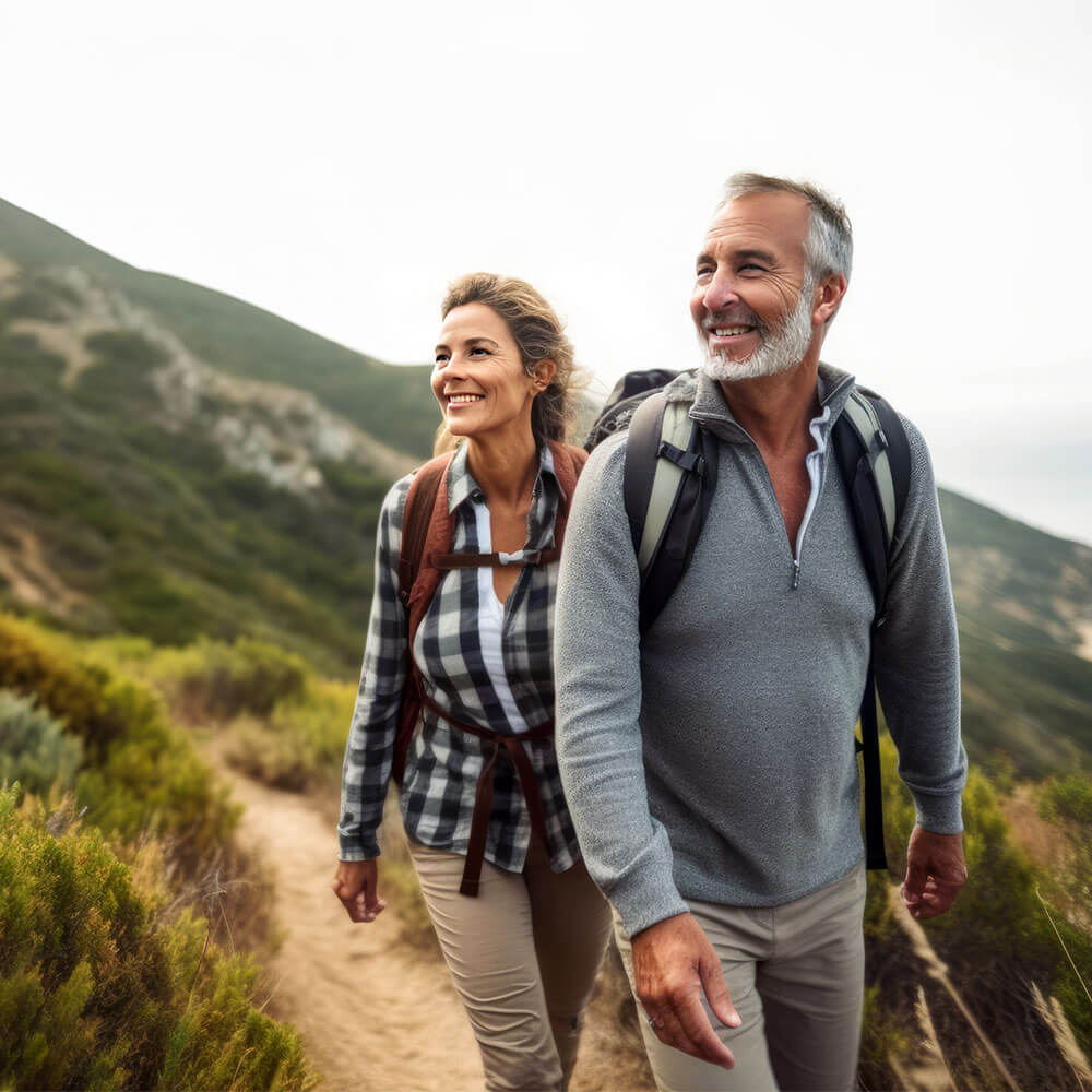 old man and woman doing hiking