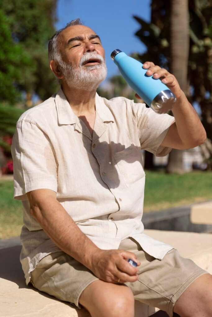 old man drinking water